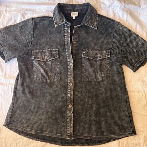 BiBi Washed Black Short Sleeve Button-Down Shirt